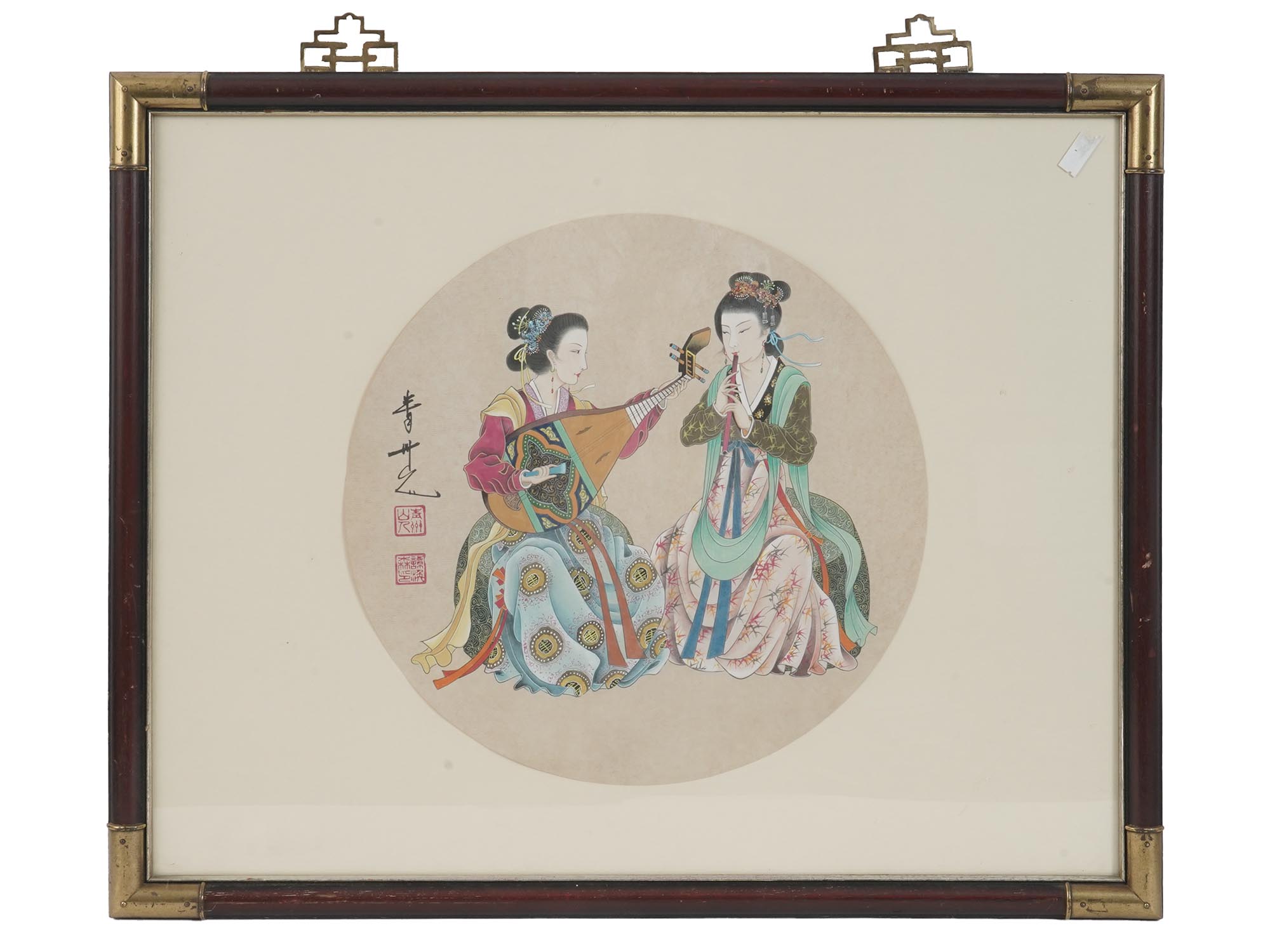 CHINESE PAINTING OF WOMEN PLAYING MUSIC SIGNED PIC-0